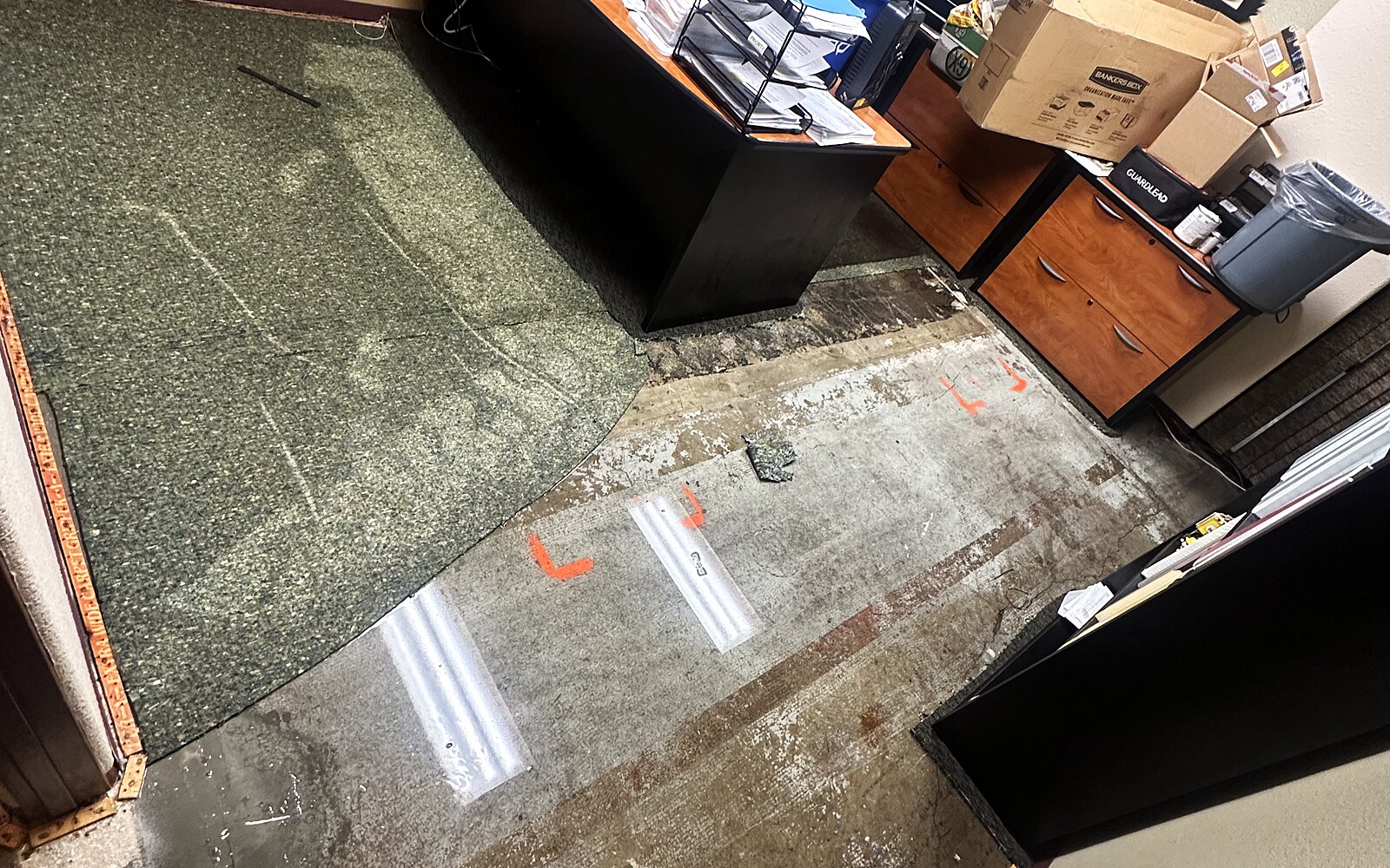 Water damage — flooded office