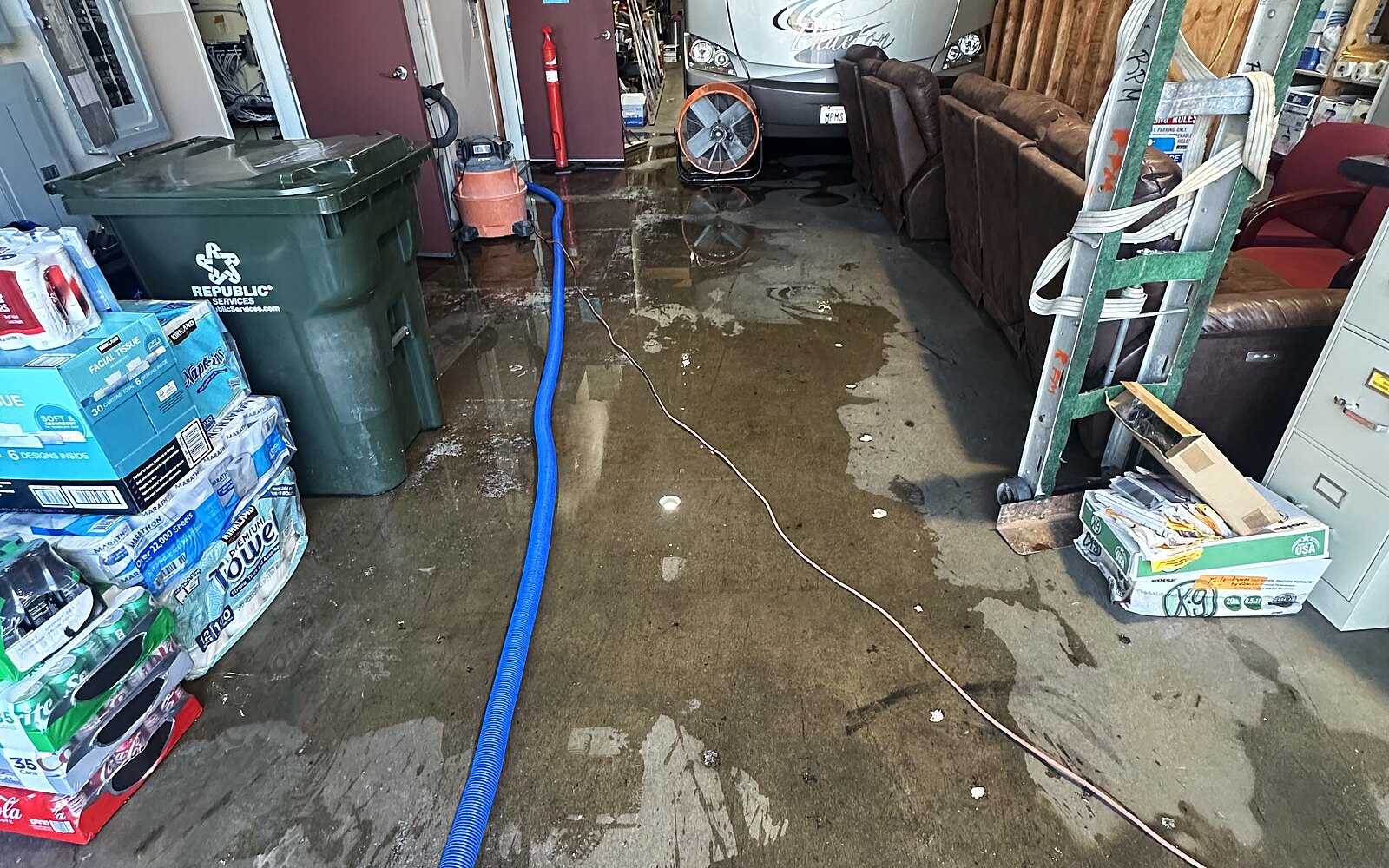 Water damage — commercial bay cleanup