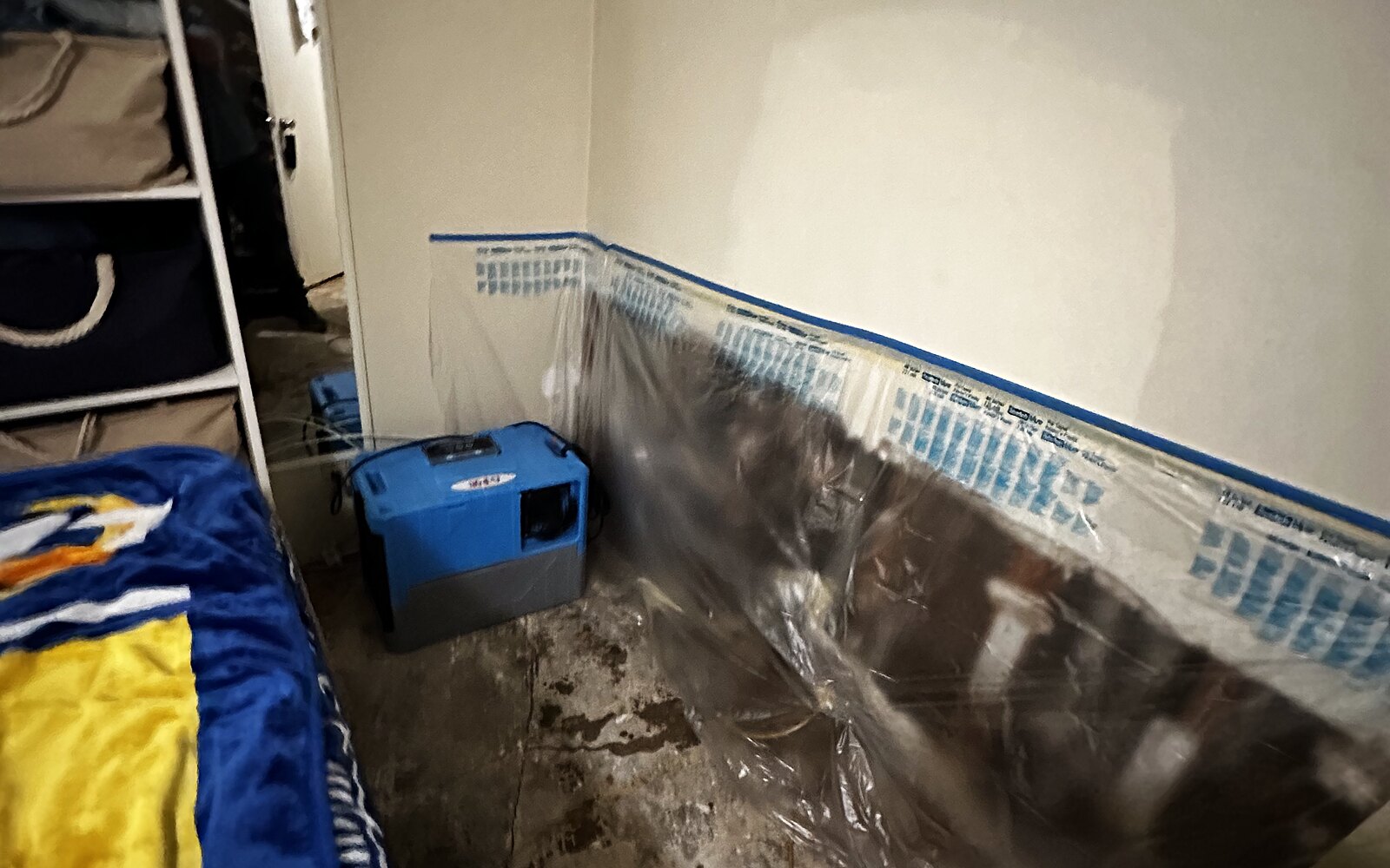 Water damage — containment & drying setup